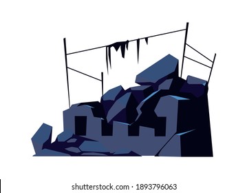 Destroyed building, damaged structure, consequences of a disaster, cataclysm or war, cartoon vector isolated illustration