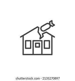 Destroyed building line icon. linear style sign for mobile concept and web design. Building bomb attack outline vector icon. Symbol, logo illustration. Vector graphics