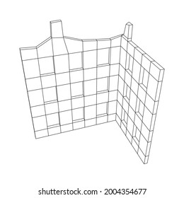 Destrucción de edificios ruin y concreto, concepto de destrucción de guerra. Ilustración vectorial de malla baja de malla de malla de alambre.