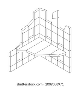 Destrucción de edificios ruin y concreto, concepto de destrucción de guerra. Ilustración vectorial de malla baja de malla de malla de alambre.