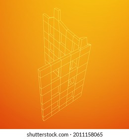 Destroyed building ruin and concrete, war destruction concept. Wireframe low poly mesh vector illustration.