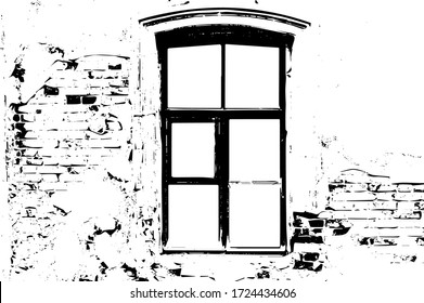 Destroyed chipped worn blocks grungy house farm. Dirty ragged poor facade. Desolate ruined structure background. Grunge distress uneven rock texture.Crack wreck outside cement bad pieces for 3d design