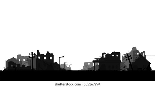 destroyed city isolated on white background silhouette vector