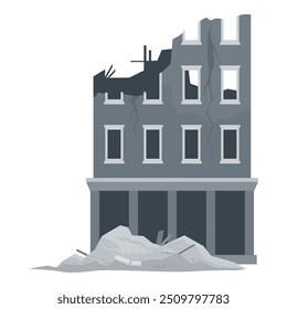 Edificio que cae destruido después de una catástrofe, aislado
