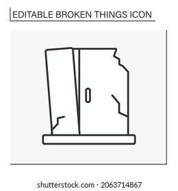 Destroyed Furniture Line Icon. Smashed Cabinet For Cloth. Fractured Room. Vandalism. Broken Things Concept. Isolated Vector Illustration. Editable Stroke