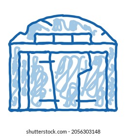destroyed garage sketch icon vector. Hand drawn blue doodle line art destroyed garage sign. isolated symbol illustration