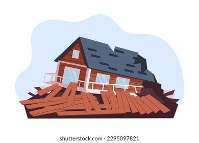 Destroyed house. Hurricane, tornado, earthquake. The concept of natural disasters. Illustration, vector	
