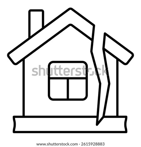 Destroyed house thin line icon, insurance concept. Vector graphics. Building foundation break, damage sign on white background, linear style for mobile or design