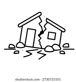 Icono de línea de Vector de la casa destruida sobre un fondo blanco.
Icono de línea de Vector sobre un fondo blanco