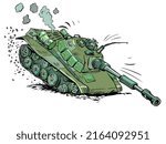 Destroyed military tank. Against military aggression and dictatorship. Invasion and attack