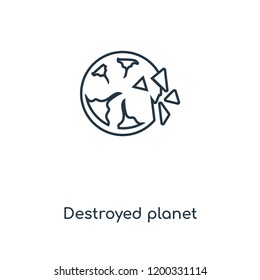 Destroyed planet concept line icon. Linear Destroyed planet concept outline symbol design. This simple element illustration can be used for web and mobile UI/UX.