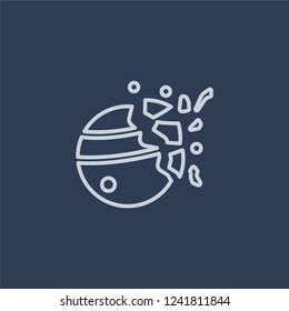 Destroyed planet icon. Destroyed planet linear design concept from Astronomy collection. Simple element vector illustration on dark blue background.