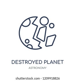 Destroyed planet icon. Destroyed planet linear symbol design from Astronomy collection.