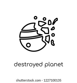 destroyed planet icon. Trendy modern flat linear vector destroyed planet icon on white background from thin line Astronomy collection, outline vector illustration