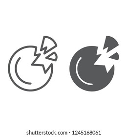 Destroyed planet line and glyph icon, space and science, broken planet sign, vector graphics, a linear pattern on a white background, eps 10.