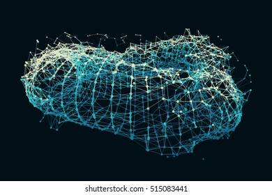 Destroyed torus. Wireframe torus with crumbling parts.