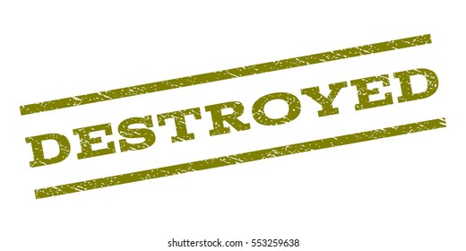 Destroyed watermark stamp. Text tag between parallel lines with grunge design style. Rubber seal stamp with unclean texture. Vector olive color ink imprint on a white background.