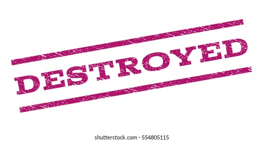 Destroyed watermark stamp. Text tag between parallel lines with grunge design style. Rubber seal stamp with scratched texture. Vector purple color ink imprint on a white background.