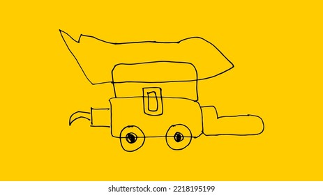 Destroyer Monster Car Toy in hand drawn design style, isolated on yellow background. Suitable for many purposes.