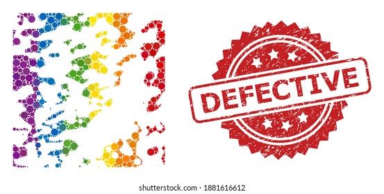 Destructed mosaic icon of filled circle spots in various sizes and LGBT colored color hues, and Defective corroded rosette stamp seal. A dotted LGBT-colored Destructed for lesbians, gays,