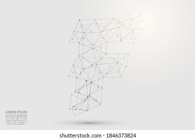 The destruction of the abstract font of English letters is made up of triangles, lines, points and connections. Vector illustration EPS 10.
