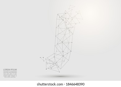 The destruction of the abstract font of English letters is made up of triangles, lines, points and connections. Vector illustration EPS 10.