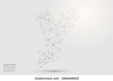 The destruction of the abstract font of English letters is made up of triangles, lines, points and connections. Vector illustration EPS 10.