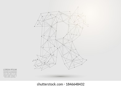 The destruction of the abstract font of English letters is made up of triangles, lines, points and connections. Vector illustration EPS 10.