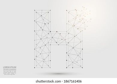 The destruction of the abstract font of English letters is made up of triangles, lines, points and connections. Vector illustration EPS 10.