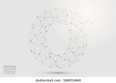 The destruction of the abstract font of English letters is made up of triangles, lines, points and connections. Vector illustration EPS 10.