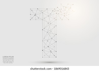 The destruction of the abstract font of English letters is made up of triangles, lines, points and connections. Vector illustration EPS 10.