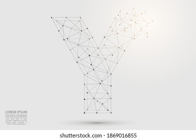 The destruction of the abstract font of English letters is made up of triangles, lines, points and connections. Vector illustration EPS 10.