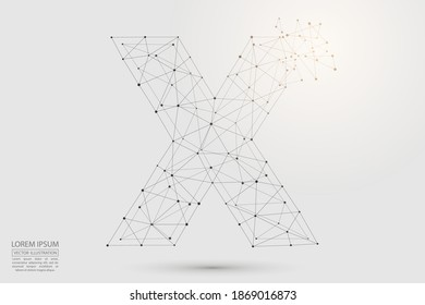 The destruction of the abstract font of English letters is made up of triangles, lines, points and connections. Vector illustration EPS 10.