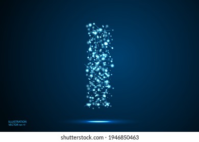 The destruction of the abstract font of  letters consists 3d of triangles, lines, dots and connections. On a dark blue background cosmic universe stars, meteorites, galaxies. Vector eps 10.