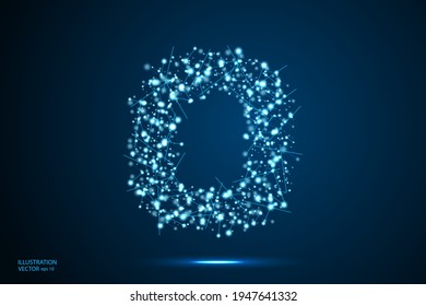 The destruction of the abstract font of  letters consists 3d of triangles, lines, dots and connections. On a dark blue background cosmic universe stars, meteorites, galaxies. Vector eps 10.