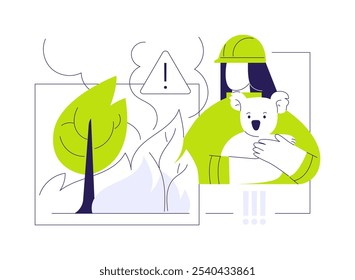 Destrucción del hábitat animal Ilustración vectorial abstracta del concepto. Gran incendio en el bosque, animales sin hogar, industria de la ecología, problema ambiental global, metáfora abstracta del proceso de extinción.