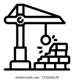 Destruction crane icon. Outline destruction crane vector icon for web design isolated on white background