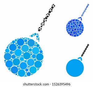 Destruction hammer composition for destruction hammer icon of small circles in different sizes and color tinges. Vector filled circles are composed into blue composition.