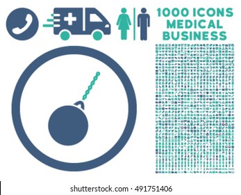 Destruction Hammer icon with 1000 medical commerce cobalt and cyan vector pictographs. Set style is flat bicolor symbols, white background.