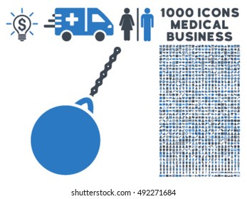 Destruction Hammer icon with 1000 medical business smooth blue vector pictograms. Design style is flat bicolor symbols, white background.