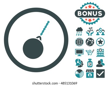Destruction Hammer icon with bonus design elements. Vector illustration style is flat iconic bicolor symbols, soft blue colors, white background.