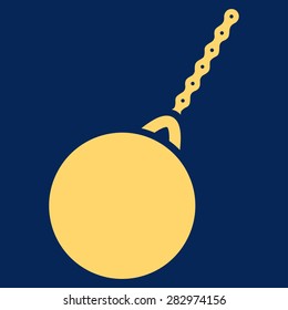 Destruction hammer icon. Style: flat symbol, yellow color, rounded angles, blue background.