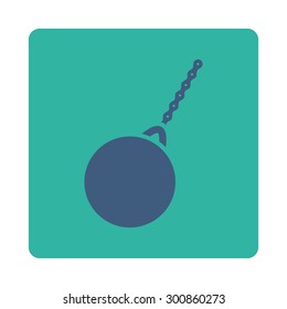 Destruction hammer icon. Vector style is cobalt and cyan colors, flat rounded square button on a white background.