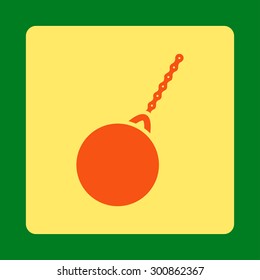 Destruction hammer icon. Vector style is orange and yellow colors, flat rounded square button on a green background.