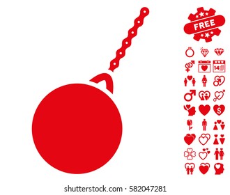 Destruction Hammer pictograph with bonus decoration graphic icons. Vector illustration style is flat iconic red symbols on white background.