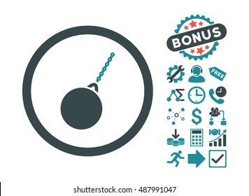 Destruction Hammer pictograph with bonus design elements. Vector illustration style is flat iconic bicolor symbols, soft blue colors, white background.