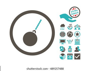 Destruction Hammer pictograph with bonus design elements. Vector illustration style is flat iconic bicolor symbols, grey and cyan colors, white background.