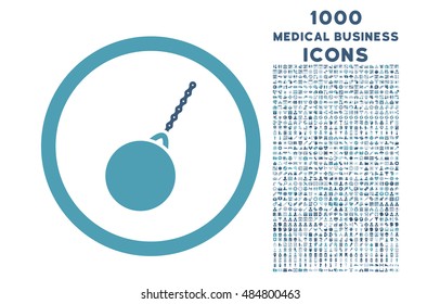 Destruction Hammer rounded vector bicolor icon with 1000 medical business icons. Set style is flat pictograms, cyan and blue colors, white background.