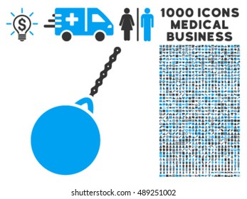Destruction Hammer vector icon with 1000 medical business pictograms. Set style is flat symbols, color, white background.
