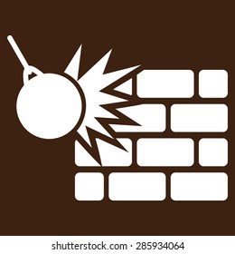 Destruction icon from Business Bicolor Set. Vector style: flat symbols, white color, rounded angles, brown background.